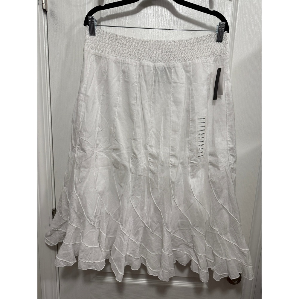 Grace Elements White Cotton Smocked Tiered Midi Skirt XXL NWT Cottagecore Boho